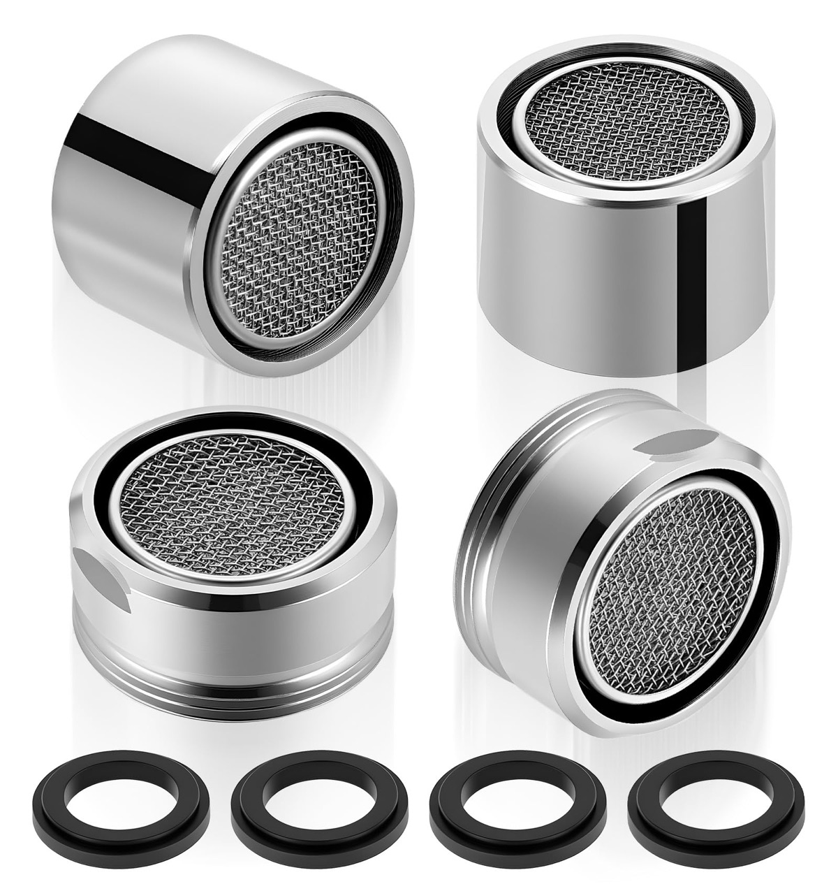 Set of four chrome-plated brass kitchen faucet aerators